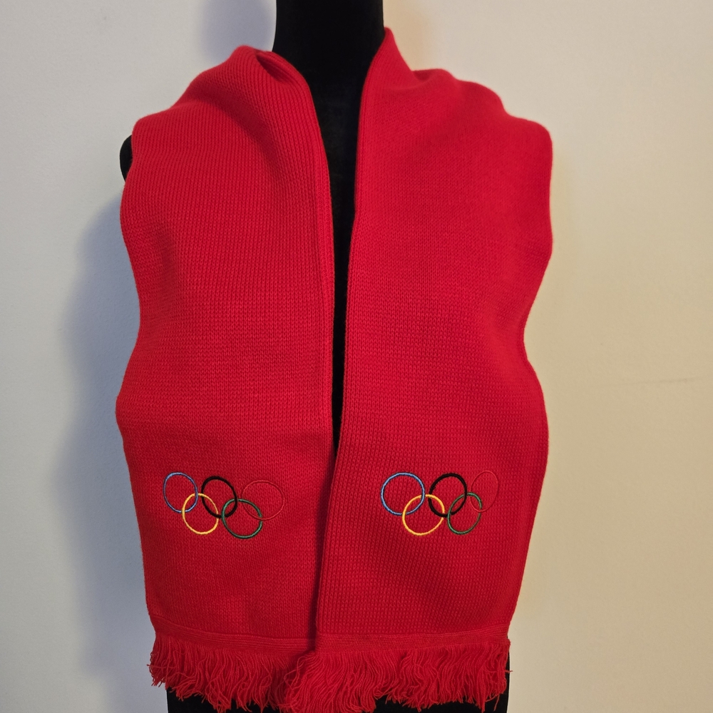 Red Embroidered Spectator Scarf with Olympic Rings